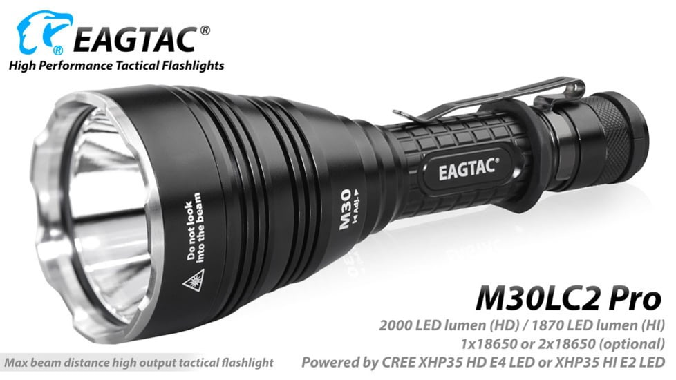 EAGTAC M30LC2 Pro Flashlight, XHP35 HI CW LED, 1870lm, Black, M30LC2-XHP35-HI-PRO-CW
