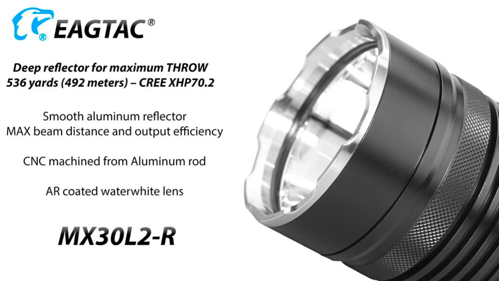 EAGTAC MX30L2R XHP70.2 Flashlight, 32650 13000mAh li-ion, NW LED, 4205 Lumen, Black, MX30L2R-XHP702-NW