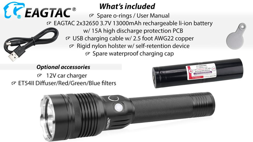 EAGTAC MX30L2R XHP70.2 Flashlight, 32650 13000mAh li-ion, NW LED, 4205 Lumen, Black, MX30L2R-XHP702-NW