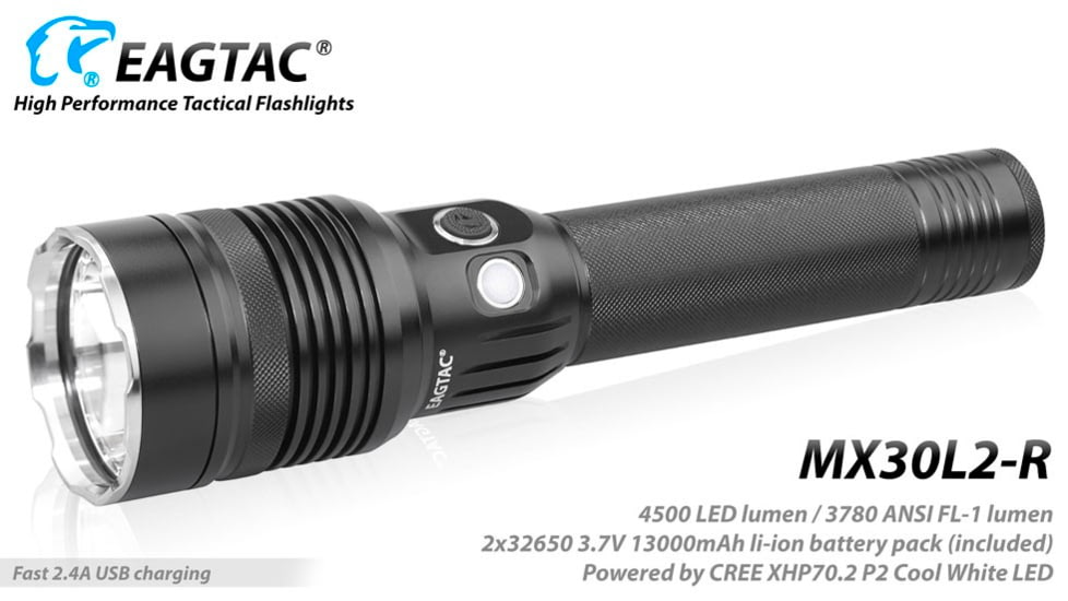 EAGTAC MX30L2R XHP70.2 Flashlight, 32650 13000mAh li-ion, NW LED, 4205 Lumen, Black, MX30L2R-XHP702-NW