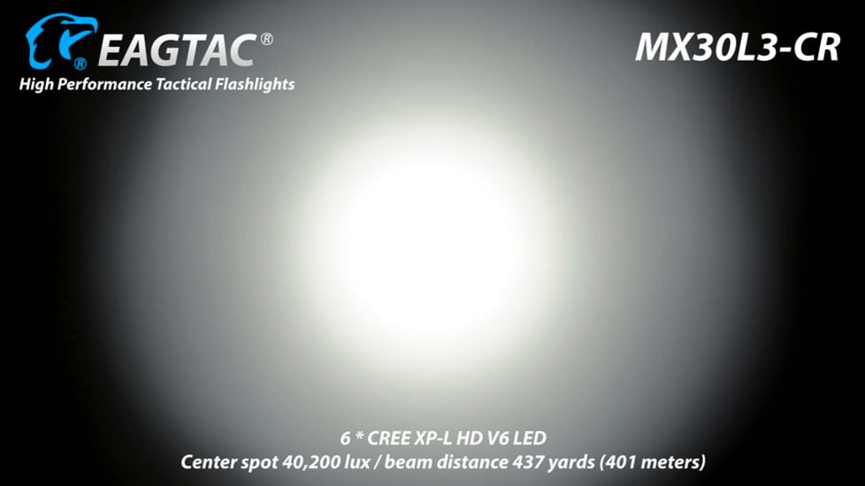 EAGTAC MX30L3-CR Flashlight Kit, 6 Nichia 219B 5700K CRI92 R9050 SW57 D220 LED, 3600lm, Black, MX30L3CR-6*SST20-KIT-NW