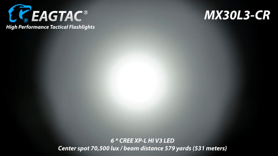 EAGTAC MX30L3-CR Flashlight Kit, 6 Nichia 219B 5700K CRI92 R9050 SW57 D220 LED, 3600lm, Black, MX30L3CR-6*SST20-KIT-NW