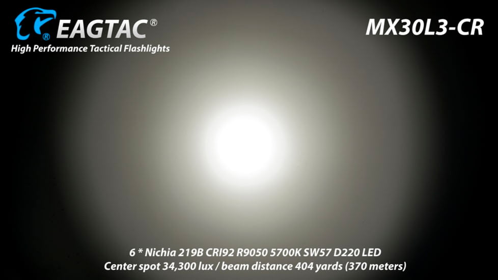 EAGTAC MX30L3-CR Flashlight Kit, 6 Nichia 219B 5700K CRI92 R9050 SW57 D220 LED, 3600lm, Black, MX30L3CR-6*SST20-KIT-NW