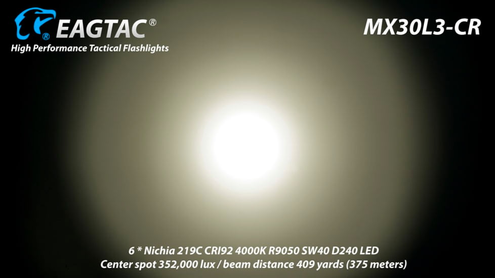 EAGTAC MX30L3-CR Flashlight Kit, 6 Nichia 219B 5700K CRI92 R9050 SW57 D220 LED, 3600lm, Black, MX30L3CR-6*SST20-KIT-NW