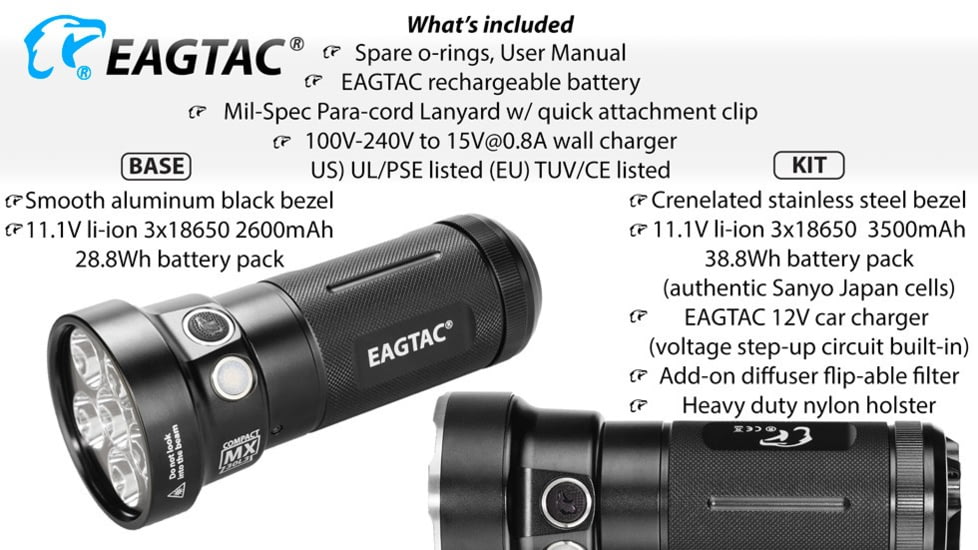 EAGTAC MX30L3-CR Flashlight Kit, 6 Nichia 219B 5700K CRI92 R9050 SW57 D220 LED, 3600lm, Black, MX30L3CR-6*SST20-KIT-NW
