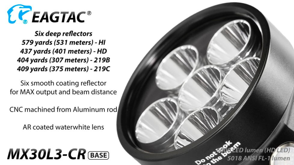 EAGTAC MX30L3-CR Flashlight Kit, 6 Nichia 219B 5700K CRI92 R9050 SW57 D220 LED, 3600lm, Black, MX30L3CR-6*SST20-KIT-NW