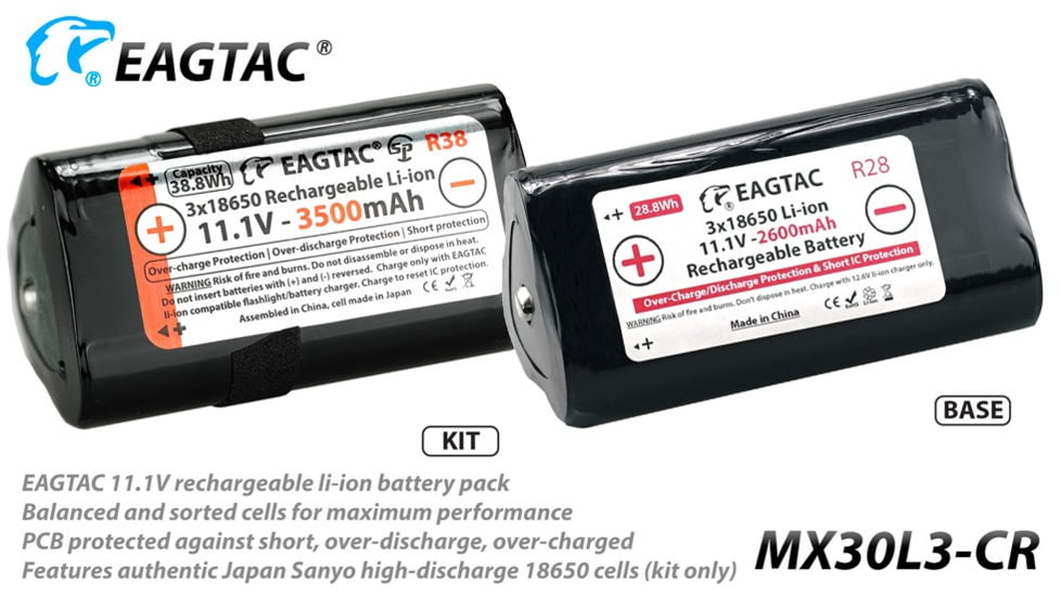 EAGTAC MX30L3-CR Flashlight Kit, 6 Nichia 219B 5700K CRI92 R9050 SW57 D220 LED, 3600lm, Black, MX30L3CR-6*SST20-KIT-NW