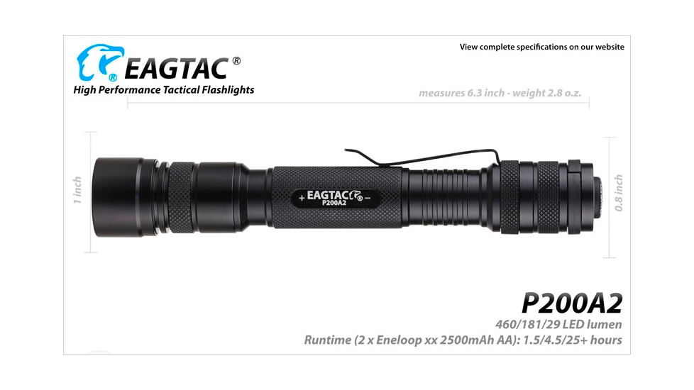 EAGTAC P200A2 Flashlight, UV 365nm, 1000 mW, Black, 1000 mW, P200A2-UV365NM