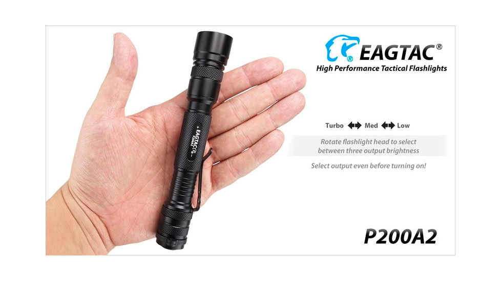 EAGTAC P200A2 Flashlight, UV 365nm, 1000 mW, Black, 1000 mW, P200A2-UV365NM