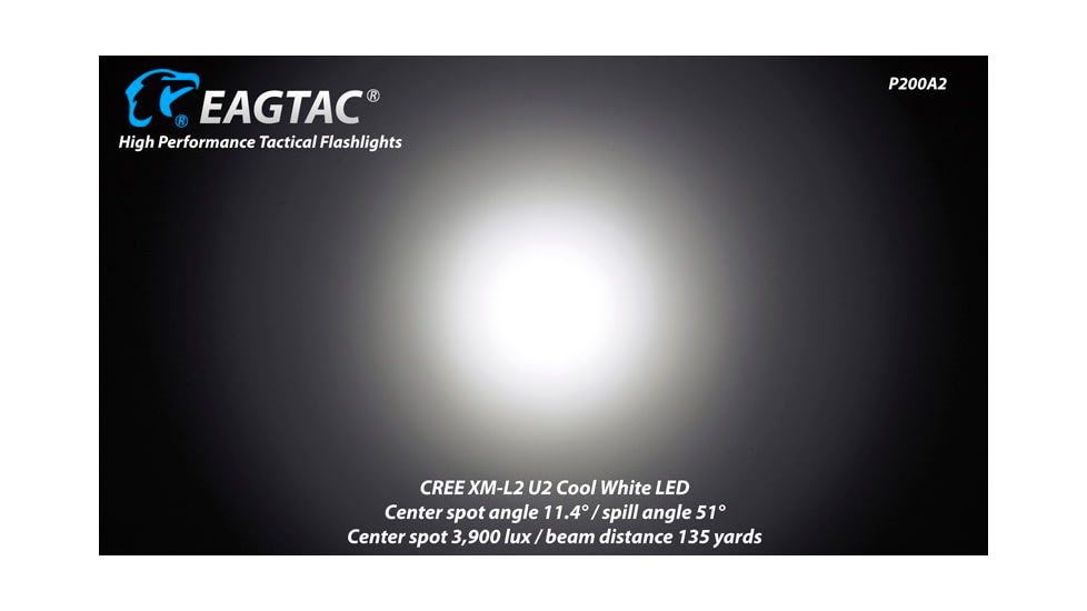 EAGTAC P200A2 Flashlight, UV 365nm, 1000 mW, Black, 1000 mW, P200A2-UV365NM