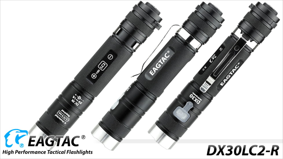 Eagtac Rechargeable DX30LC2-R XPL HI 1160 Lumens LED Flashlight, Black, Medium, DX30LC2RXPLHI