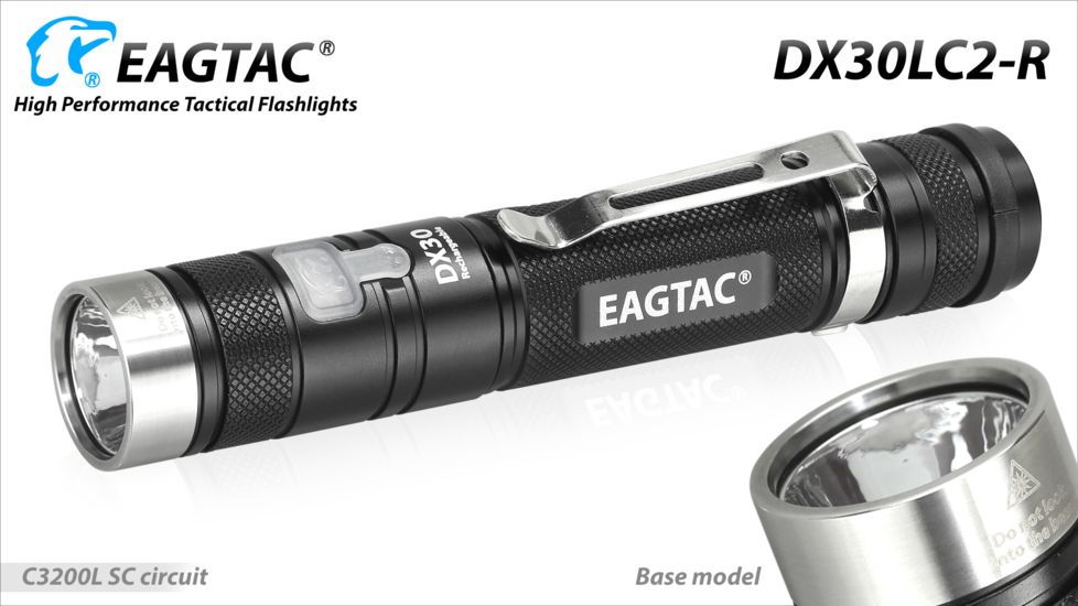 Eagtac Rechargeable DX30LC2-R XPL HI 1160 Lumens LED Flashlight Kit, Black, Medium, DX30LC2RXPLHIKIT