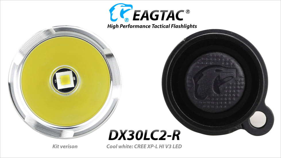 Eagtac Rechargeable DX30LC2-R XPL HI 1160 Lumens LED Flashlight Kit, Black, Medium, DX30LC2RXPLHIKIT