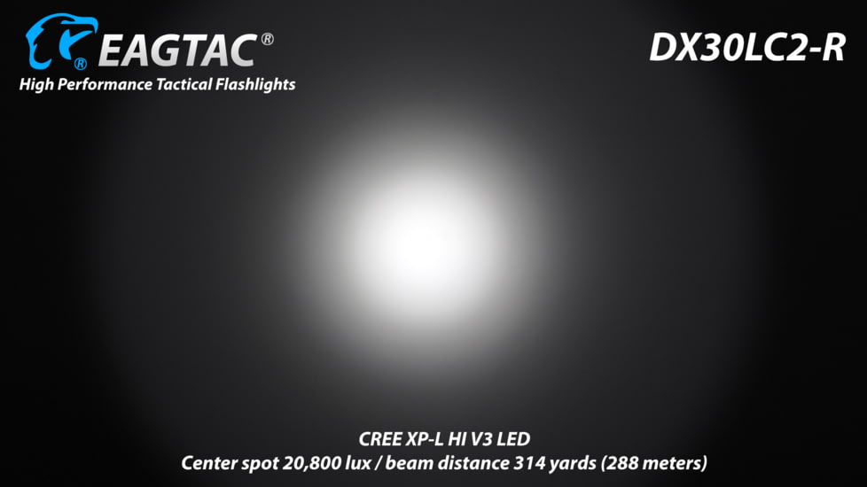 Eagtac Rechargeable DX30LC2-R XPL HI 1160 Lumens LED Flashlight Kit, Black, Medium, DX30LC2RXPLHIKIT
