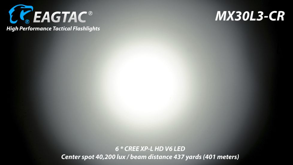 Eagtac Rechargeable MX30L3C-R 6XPL HD 6000 Lumens LED Flashlight, Black, Medium, 2887