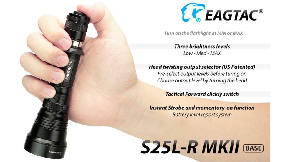 EAGTAC S25L-R Base Flashlight, XHP35 HI CW LED, 1870lm, Black, Medium 4155