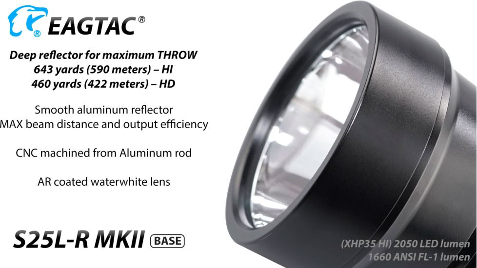 EAGTAC S25L-R Base Flashlight, XHP35 HI CW LED, 1870lm, Black, Medium 4155
