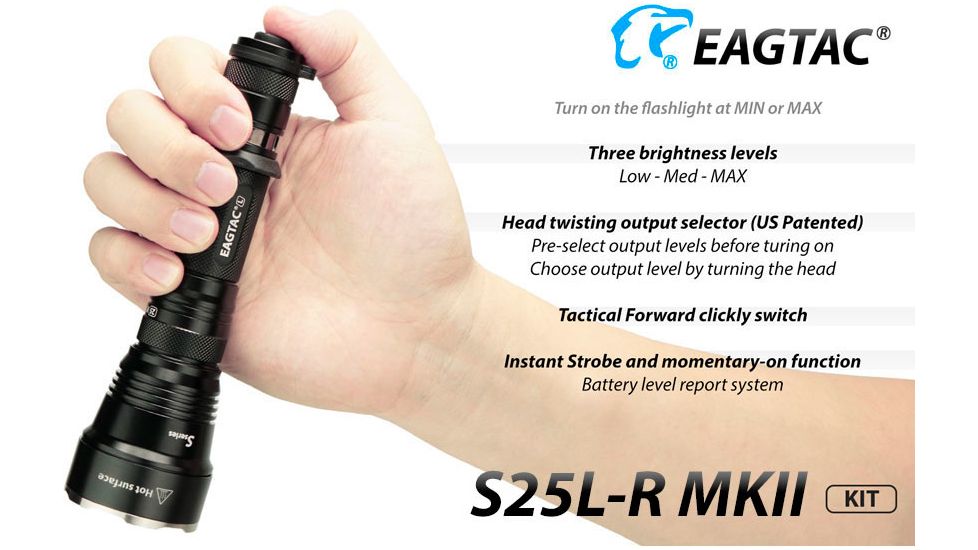 EAGTAC S25L-R Flashlight Kit, XHP35 HI CW LED, 1870lm, Black, Medium 4157