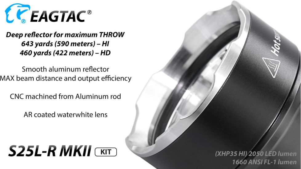 EAGTAC S25L-R Flashlight Kit, XHP35 HI CW LED, 1870lm, Black, Medium 4157
