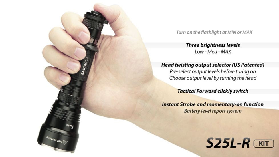 EAGTAC S25L-R Flashlight Kit, XHP35 HI NW LED, 1750lm, Black, S25LR-XHP35-HI-KIT-NW