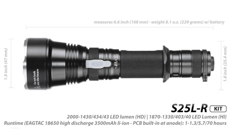 EAGTAC S25L-R Flashlight Kit, XHP35 HI NW LED, 1750lm, Black, S25LR-XHP35-HI-KIT-NW