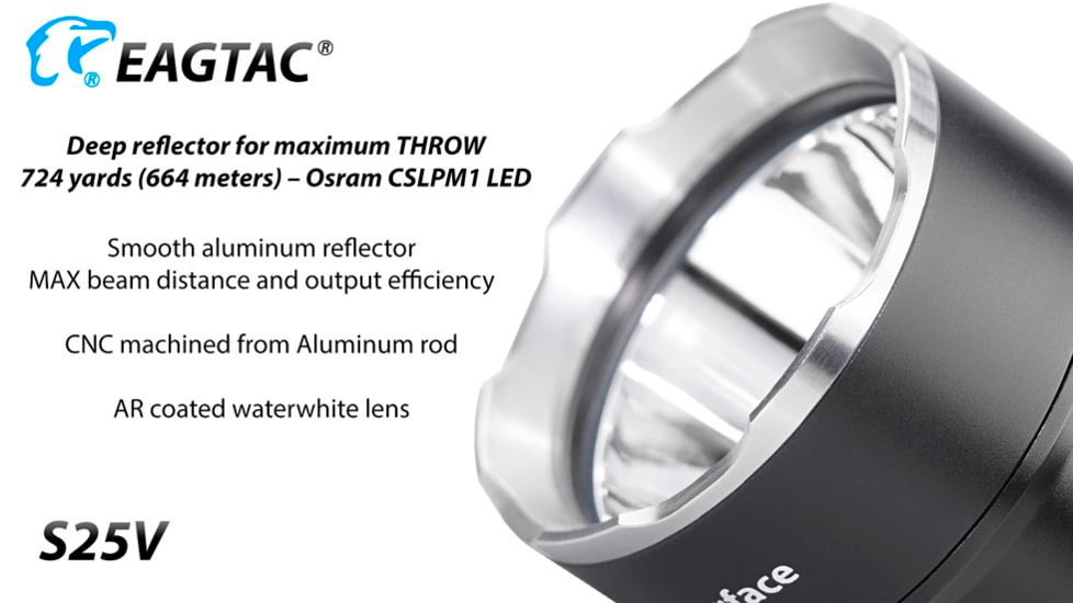 EAGTAC S25V CSLPM1 Flashlight, 21700 5000mAh li-ion, CW LED, 1200 Lumen, Black, S25V-CSLPM1-CW