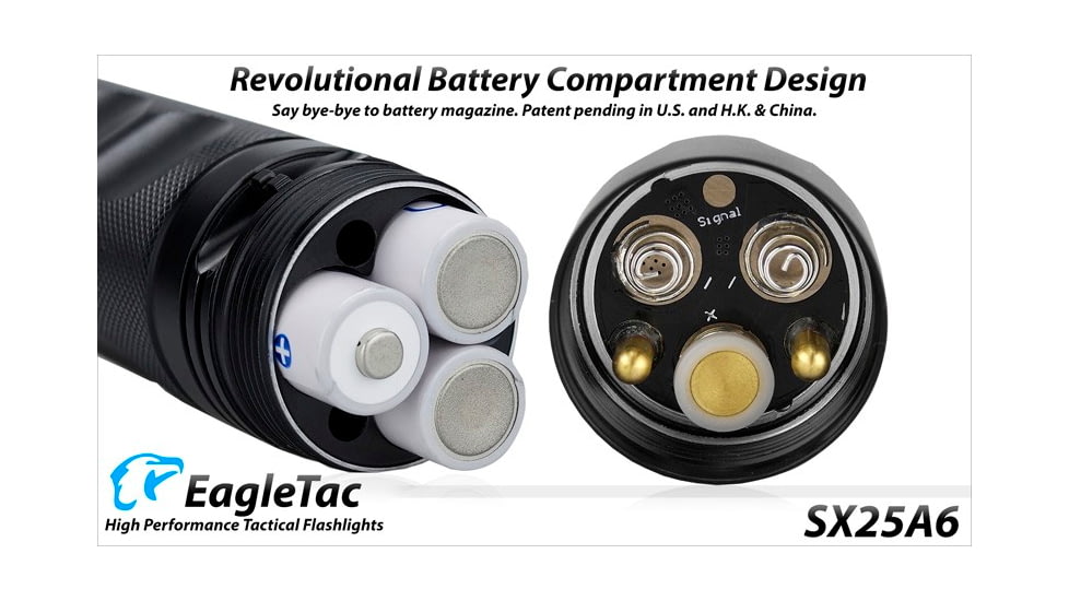 EAGTAC SX25A6 Flashlight, XM-L2 CW U4 LED, 1494lm, Black, SX25A6-XML2-BASE-CW