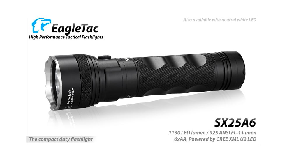 EAGTAC SX25A6 Flashlight, XM-L2 CW U4 LED, 1494lm, Black, SX25A6-XML2-BASE-CW