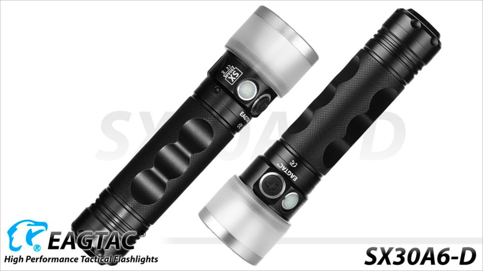 EAGTAC SX30A6-D Flashlight, XPL HI CW w/ LEDarray LED, 1405lm w/ 1040lm, Black, SX30A6D-XPLHI-CW