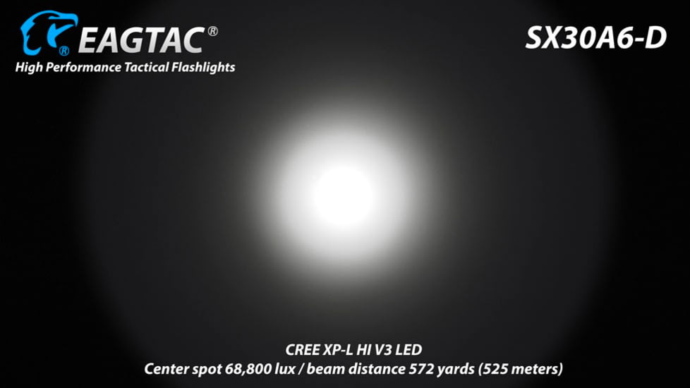 EAGTAC SX30A6-D Flashlight, XPL HI CW w/ LEDarray LED, 1405lm w/ 1040lm, Black, SX30A6D-XPLHI-CW