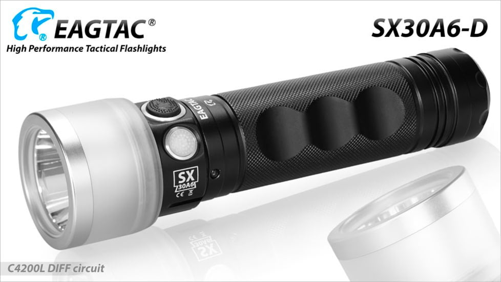 EAGTAC SX30A6-D Flashlight, XPL HI CW w/ LEDarray LED, 1405lm w/ 1040lm, Black, SX30A6D-XPLHI-CW
