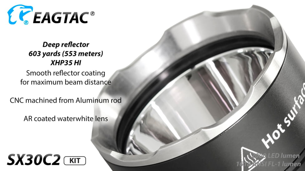 EAGTAC SX30C2 Base Flashlight, XHP35 HD CW LED, 2000lm, Black, SX30C2-XHP35-HD-BASE-CW