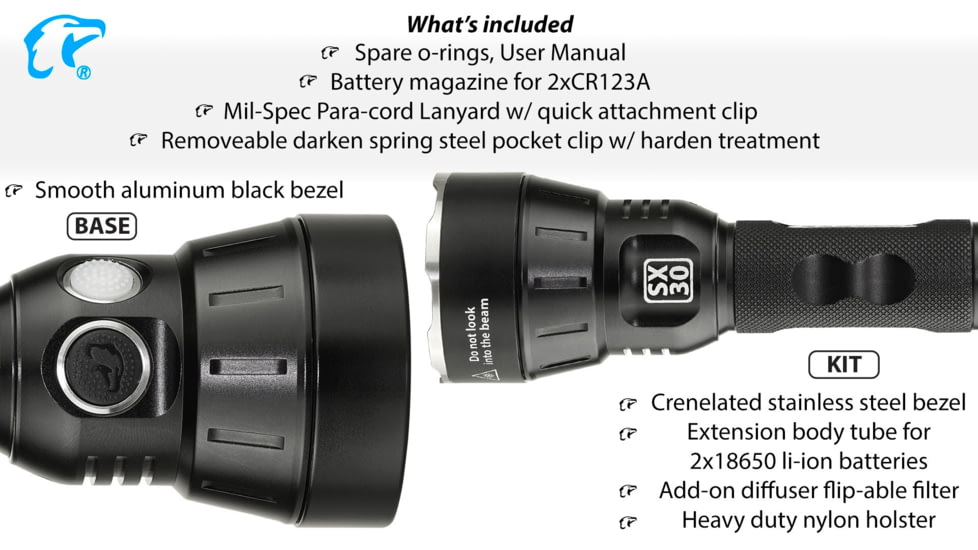 EAGTAC SX30C2 Base Flashlight, XHP35 HD CW LED, 2000lm, Black, SX30C2-XHP35-HD-BASE-CW