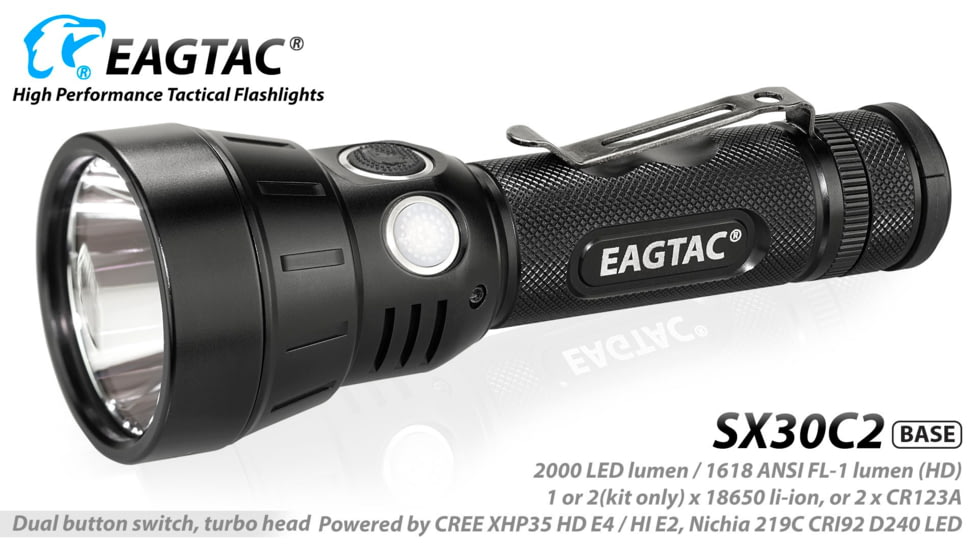 EAGTAC SX30C2 Base Flashlight, XHP35 HD CW LED, 2000lm, Black, SX30C2-XHP35-HD-BASE-CW