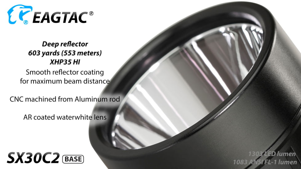 EAGTAC SX30C2 Base Flashlight, XHP35 HD CW LED, 2000lm, Black, SX30C2-XHP35-HD-BASE-CW