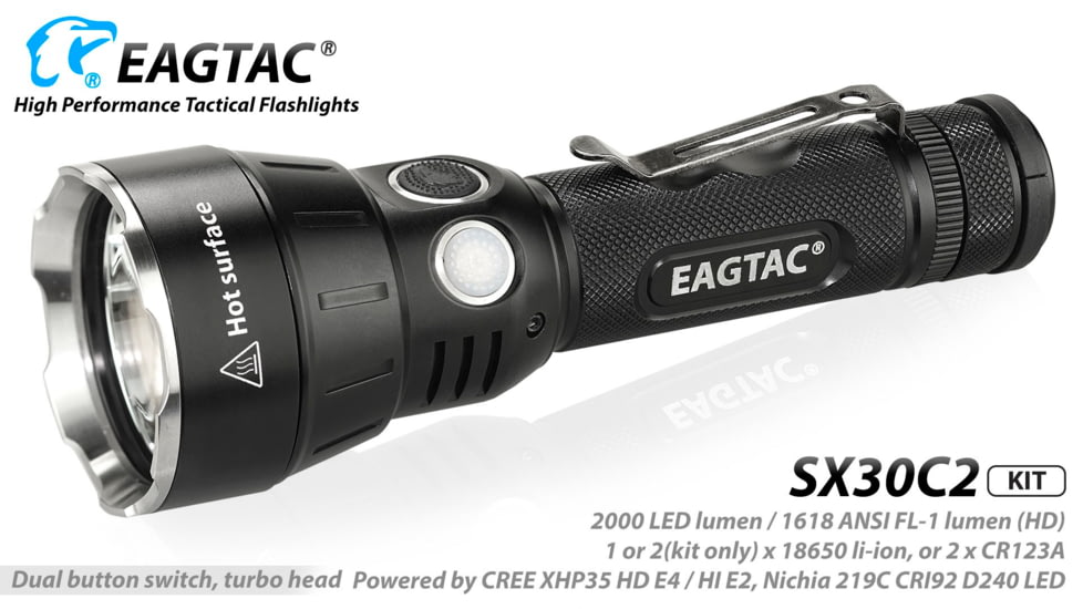 EAGTAC SX30C2 Base Flashlight, XHP35 HD CW LED, 2000lm, Black, SX30C2-XHP35-HD-BASE-CW