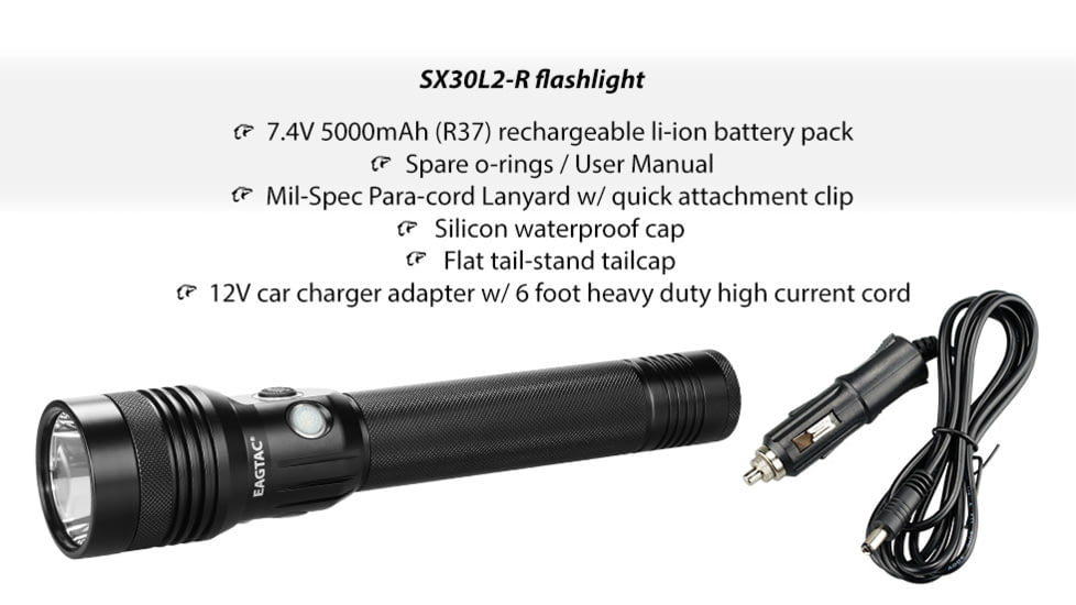 EAGTAC SX30L2-R Flashlight, XHP35 HD CW LED, 2000lm, Black, SX30L2R-XHP35-HD-REG-CW