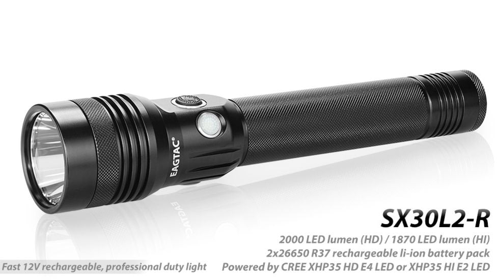 EAGTAC SX30L2-R Flashlight, XHP35 HD CW LED, 2000lm, Black, SX30L2R-XHP35-HD-REG-CW
