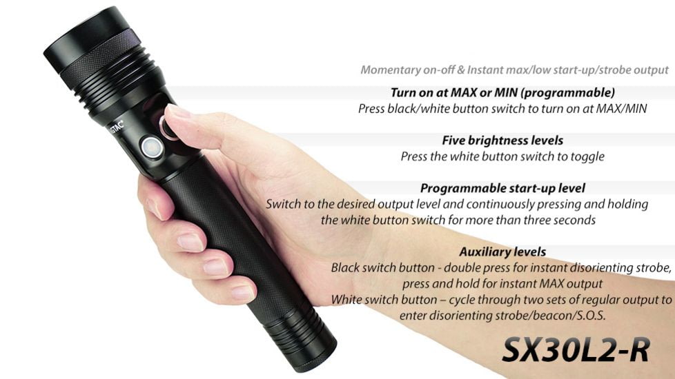 EAGTAC SX30L2-R Flashlight, XHP35 HD CW LED, 2000lm, Black, SX30L2R-XHP35-HD-REG-CW