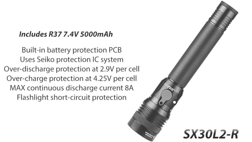 EAGTAC SX30L2-R Flashlight, XHP35 HD CW LED, 2000lm, Black, SX30L2R-XHP35-HD-REG-CW