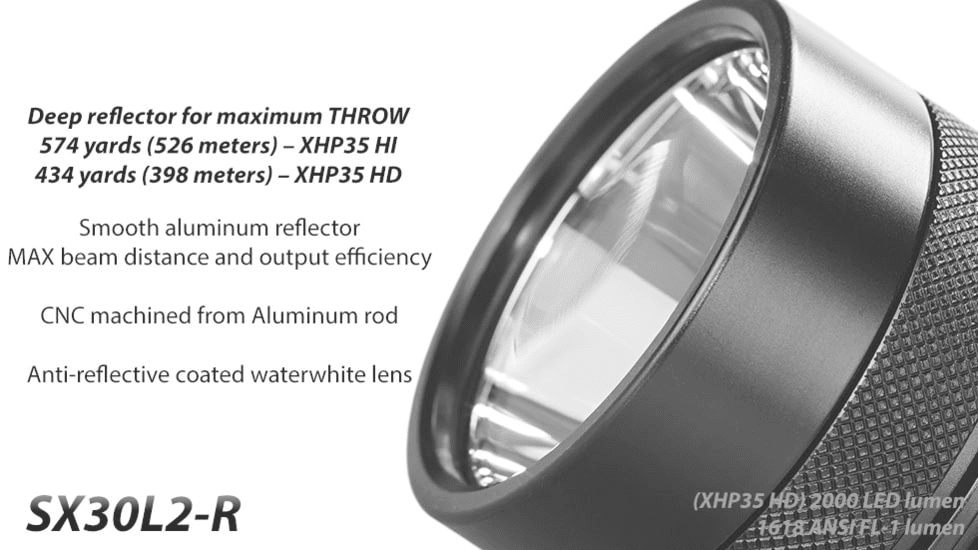 EAGTAC SX30L2-R Flashlight, XHP35 HD CW LED, 2000lm, Black, SX30L2R-XHP35-HD-REG-CW