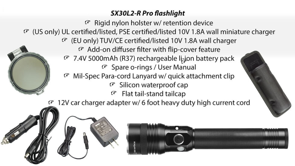 EAGTAC SX30L2-R Pro Flashlight, XHP35 HD CW LED, 2000lm, Black, SX30L2R-XHP35-HD-PRO-CW