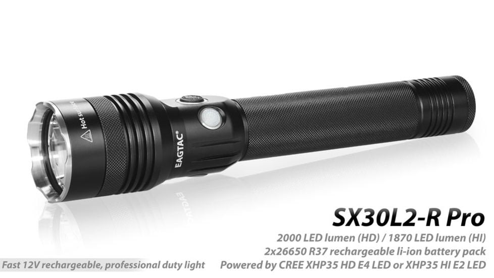 EAGTAC SX30L2-R Pro Flashlight, XHP35 HD CW LED, 2000lm, Black, SX30L2R-XHP35-HD-PRO-CW