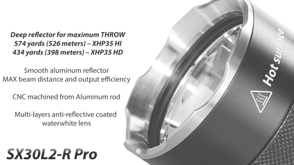 EAGTAC SX30L2-R Pro Flashlight, XHP35 HD CW LED, 2000lm, Black, SX30L2R-XHP35-HD-PRO-CW