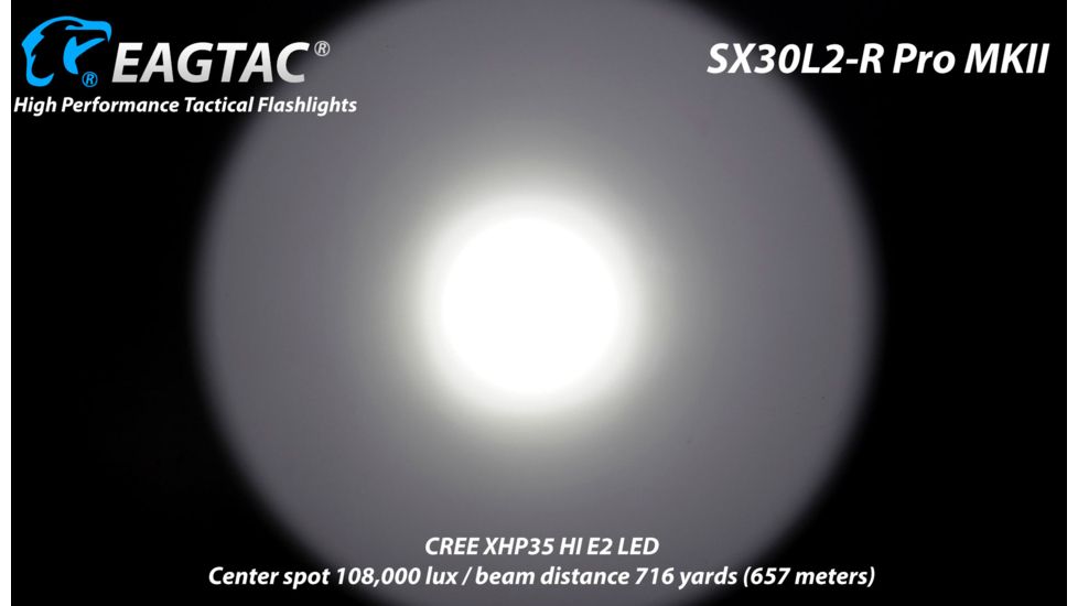 EAGTAC SX30L2-R Pro MK II Flashlight, XHP35 HD CW LED, 2000lm, Black, Medium 4137