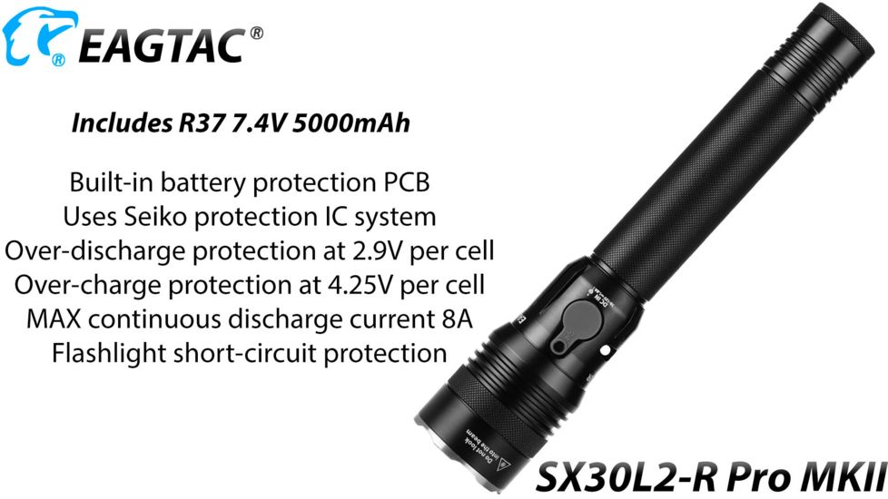 EAGTAC SX30L2-R Pro MK II Flashlight, XHP35 HD CW LED, 2000lm, Black, Medium 4137