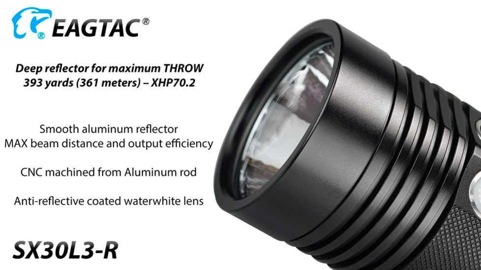 EAGTAC SX30L3-R Flashlight, XHP70.2 CW LED, 4850lm, Black, SX30L3R-XHP702-REG-CW