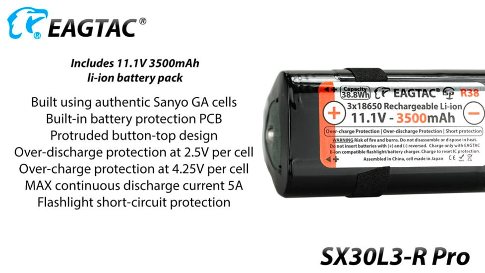 EAGTAC SX30L3-R Pro Flashlight, XHP70.2 CW LED, 4850lm, Black, SX30L3R-XHP702-PRO-CW