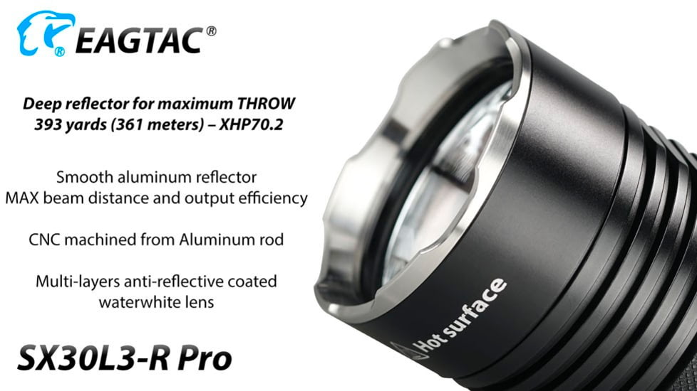 EAGTAC SX30L3-R Pro Flashlight, XHP70.2 CW LED, 4850lm, Black, SX30L3R-XHP702-PRO-CW