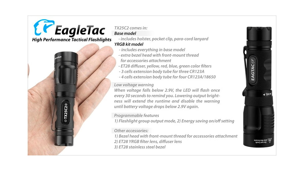 EAGTAC TX25C2 Flashlight, XP-L HI V2 NW LED, 1068lm, Black, TX25C2-XPLHI-BASE-NW